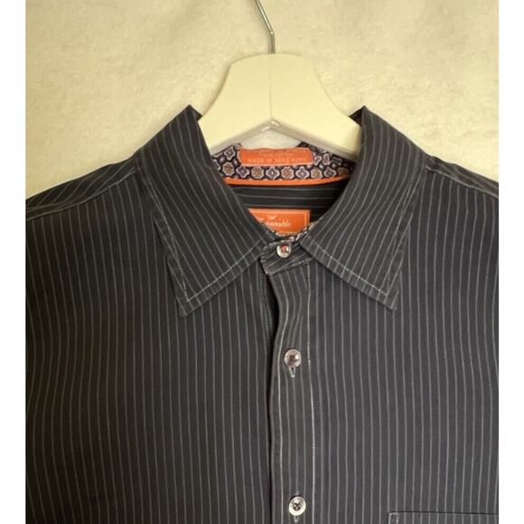 Faconnable Medium Navy Blue & White w/Stripes Button-Front Long Sleeve Shirt - Picture 4 of 7